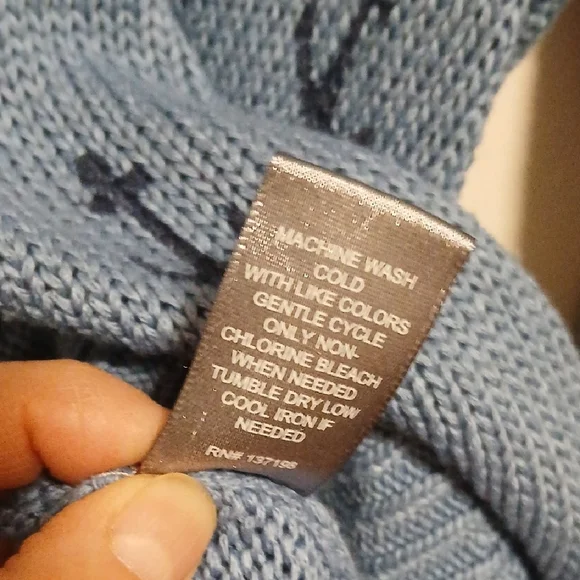 Marled Light Blue Anchor V-Neck Hooded Sweater - Picture 6 of 8